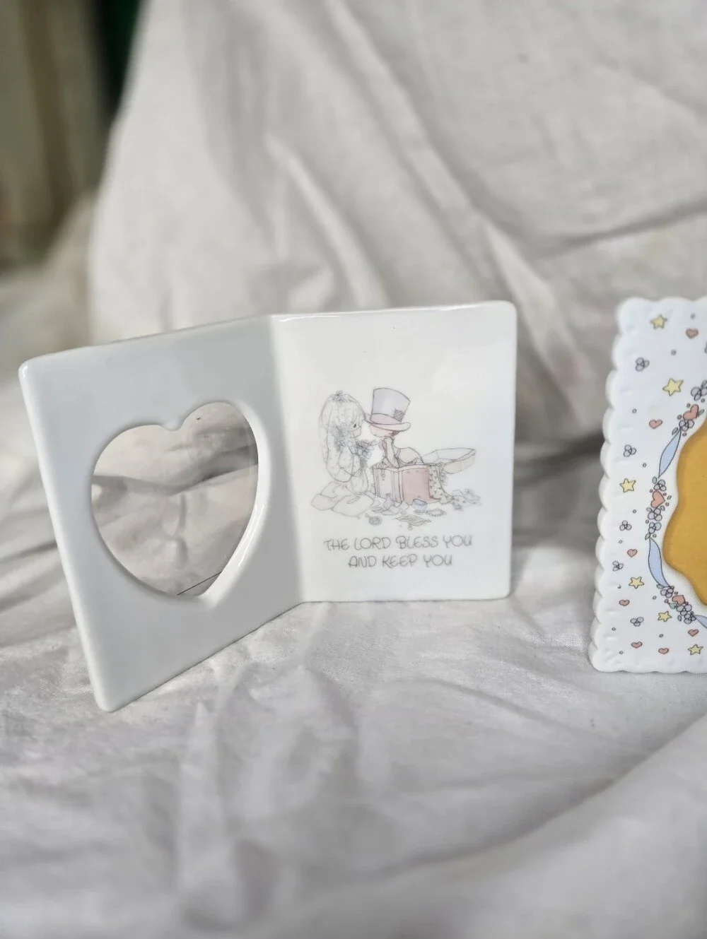 Precious Moments Lot of 3 Ceramic Floral Baby Nursery Picture Frames Flaws Read